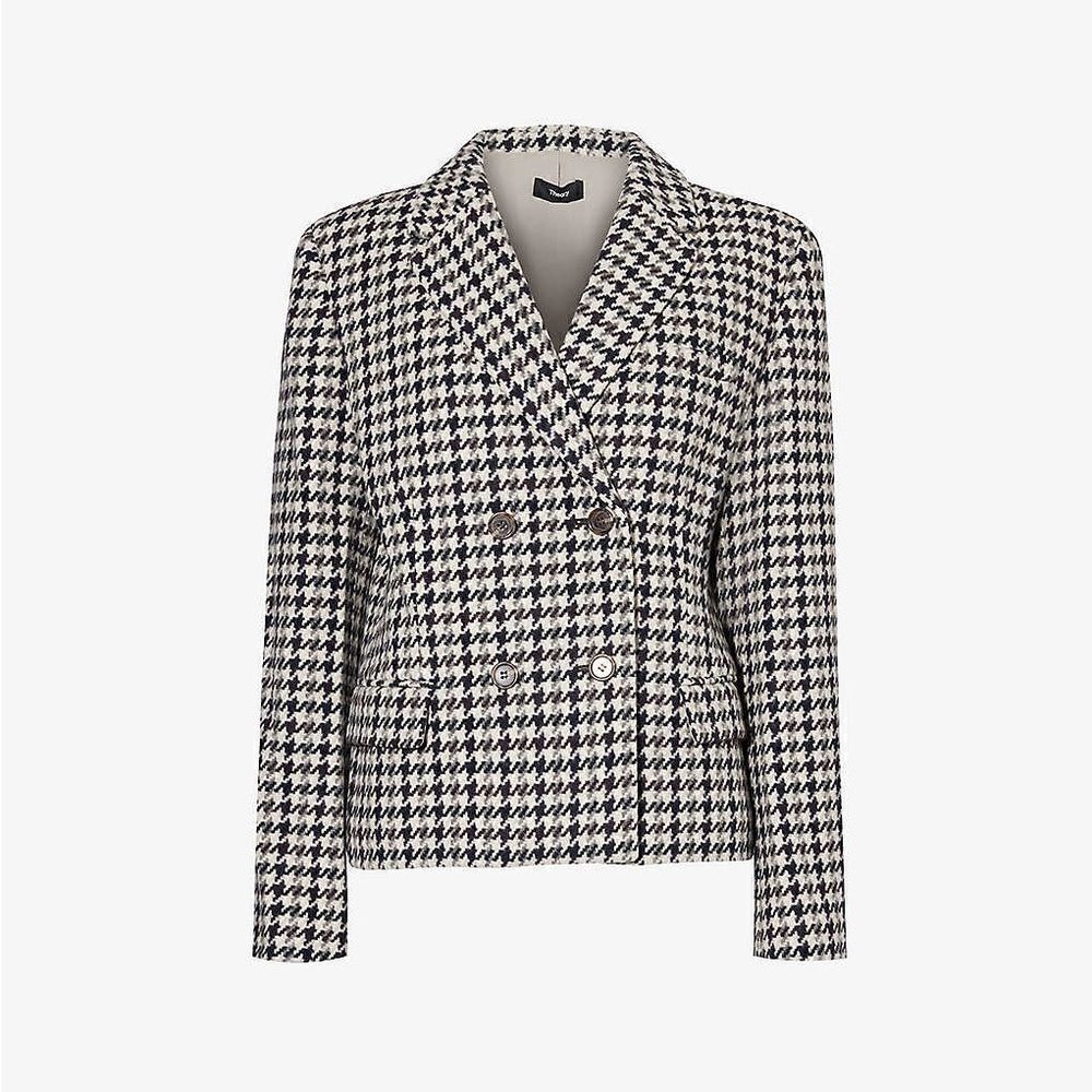 WOMENS MINK MULTI HOUNDSTOOTH DOUBLE-BREASTED WOOL JACKET